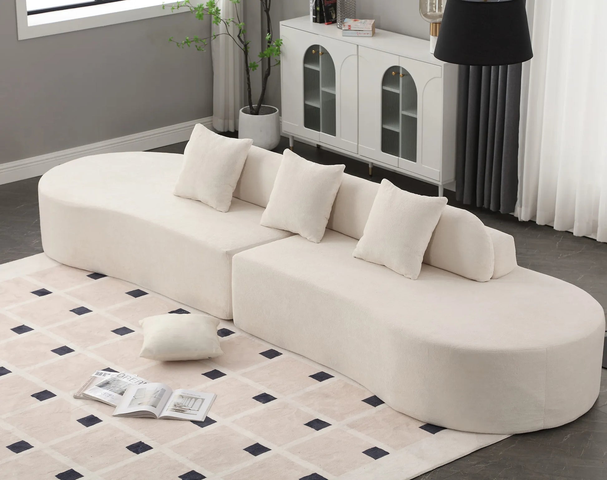 Cloud Comfort Modern Minimalist Curved Sofa with Terrycloth Fabric