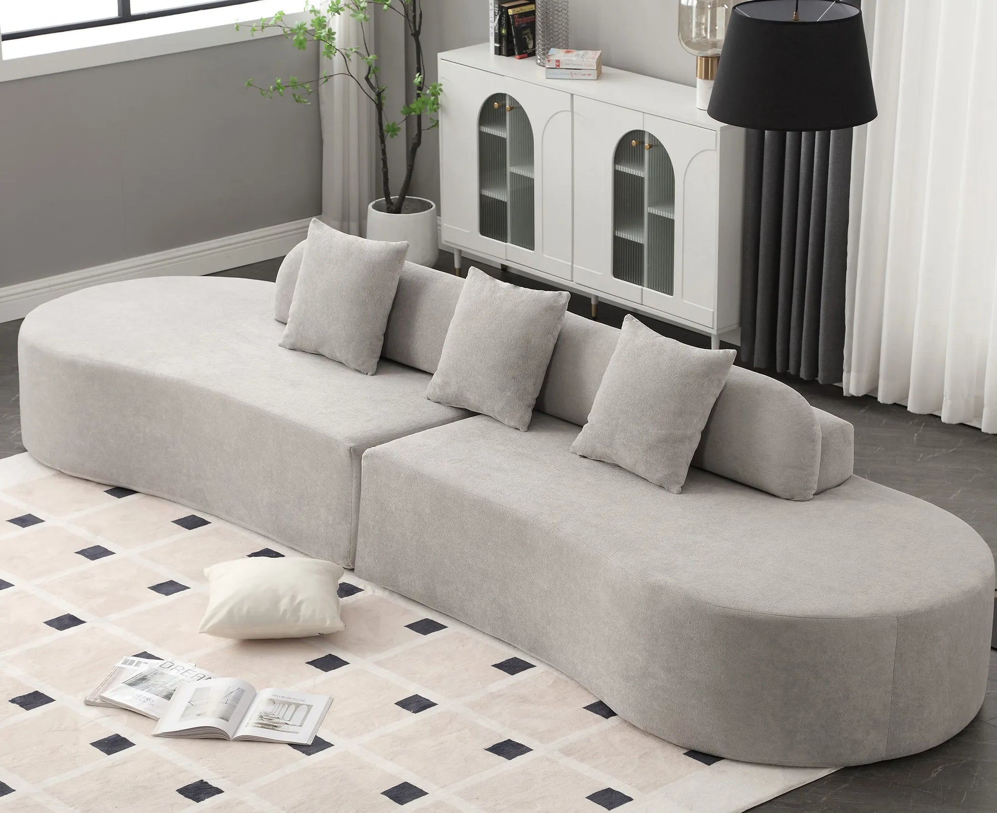 Cloud Comfort Modern Minimalist Curved Sofa with Terrycloth Fabric