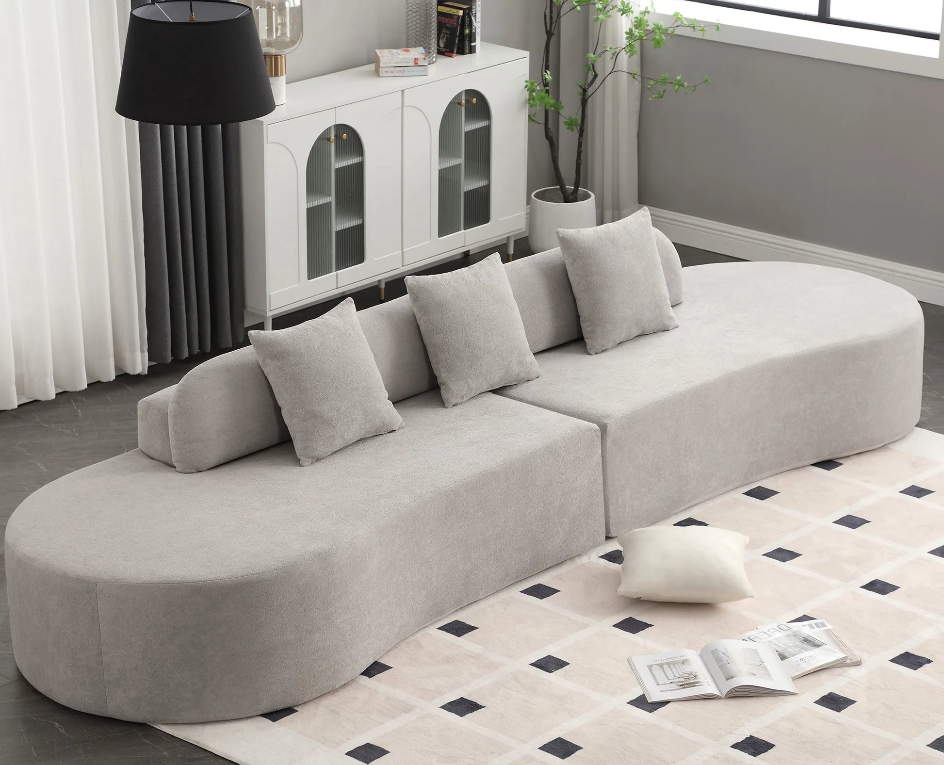 Cloud Comfort Modern Minimalist Curved Sofa with Terrycloth Fabric