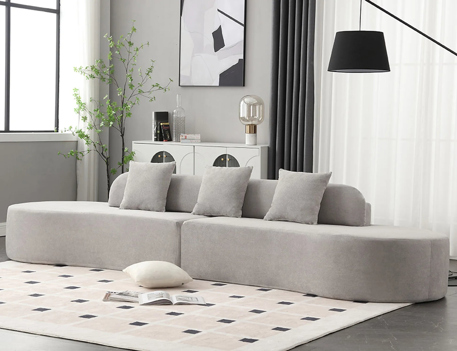 Cloud Comfort Modern Minimalist Curved Sofa with Terrycloth Fabric