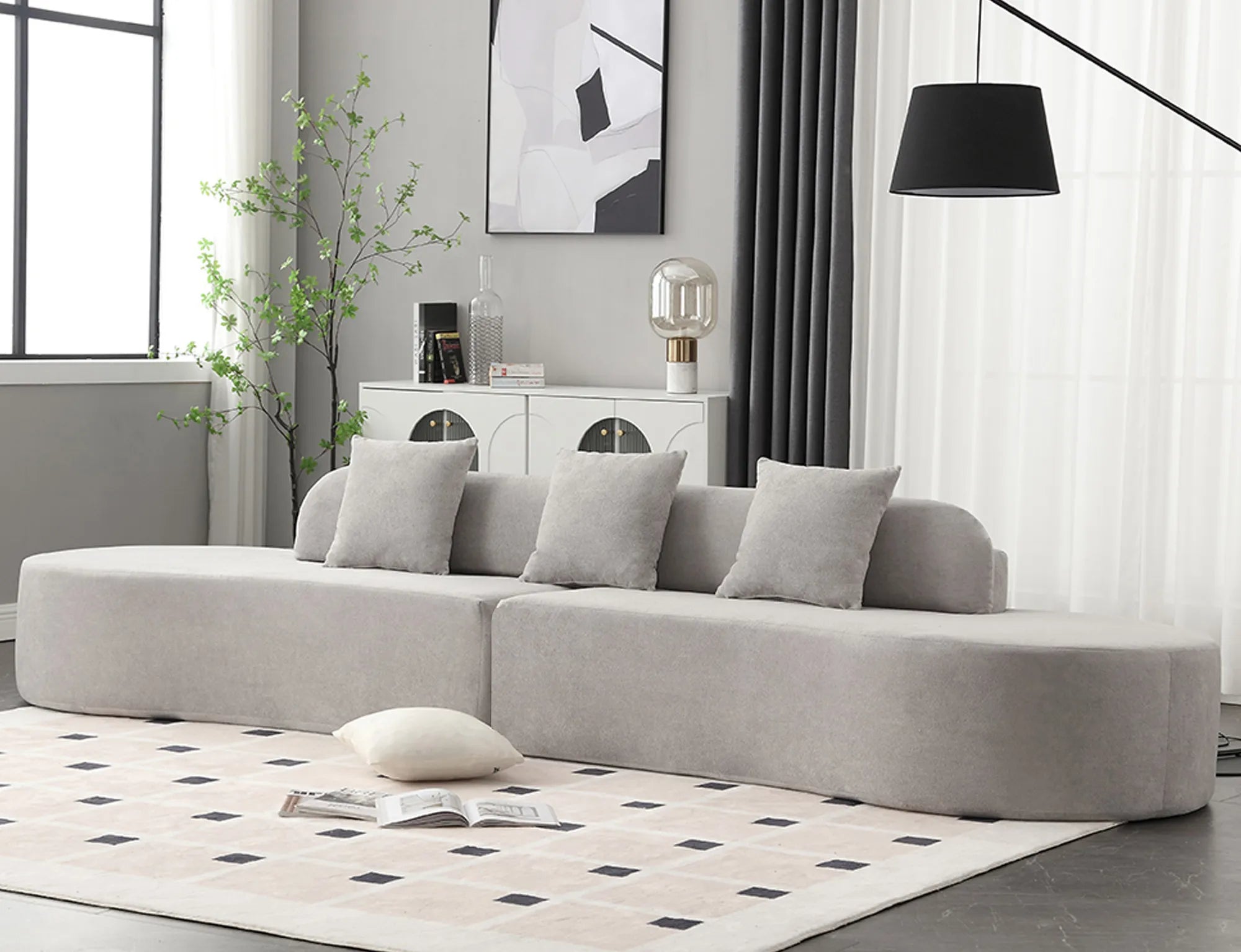 Cloud Comfort Modern Minimalist Curved Sofa with Terrycloth Fabric