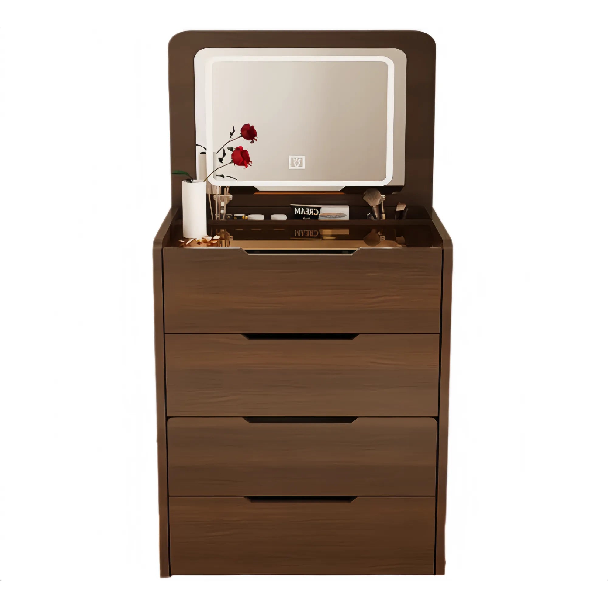 Compact Makeup Vanity Set with Flip Top Mirror & Glass Desktop