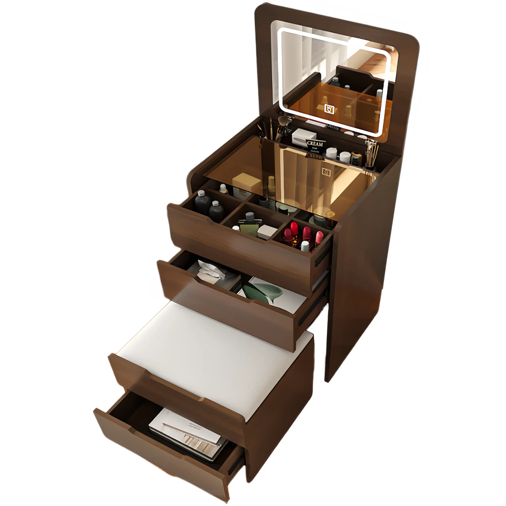Compact Makeup Vanity Set with Flip Top Mirror & Glass Desktop