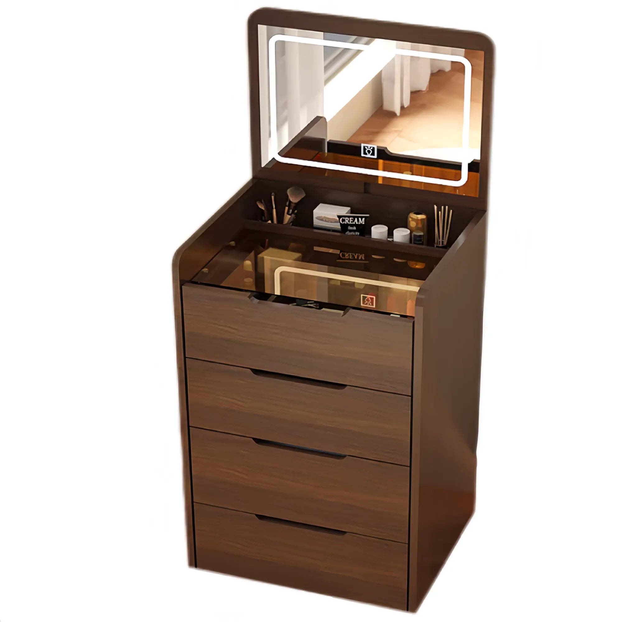 Compact Makeup Vanity Set with Flip Top Mirror & Glass Desktop