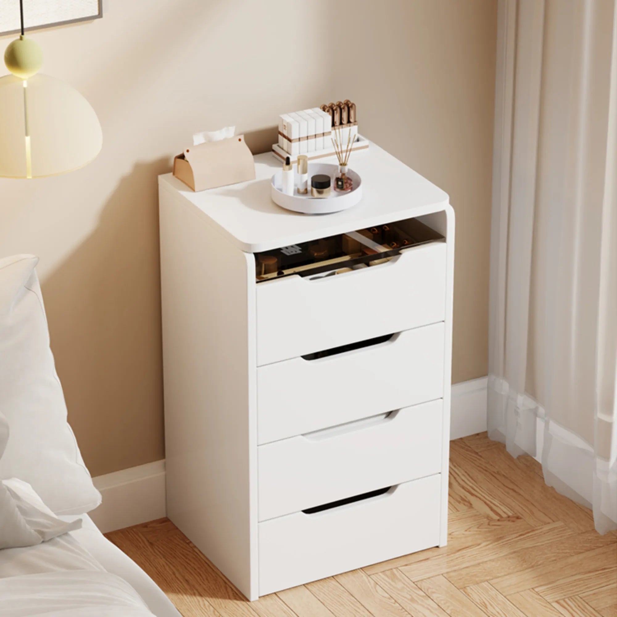 Compact Makeup Vanity Set with Flip Top Mirror & Glass Desktop