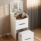 Compact Makeup Vanity Set with Flip Top Mirror & Glass Desktop
