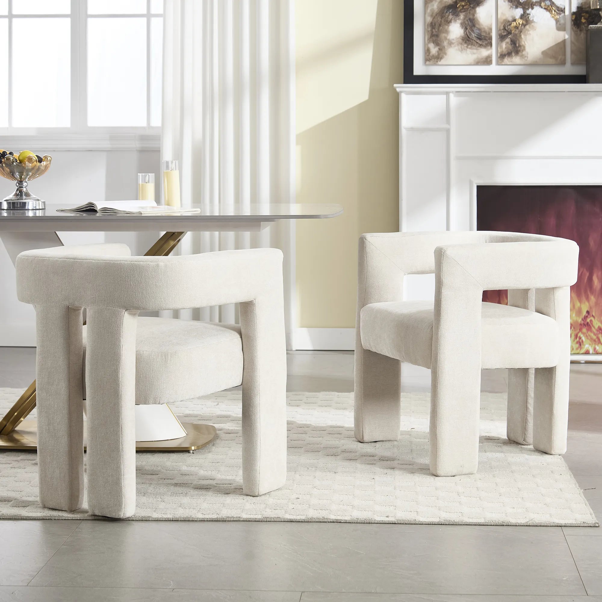 Contemporary Fabric Barrel Accent Chair Set of 2