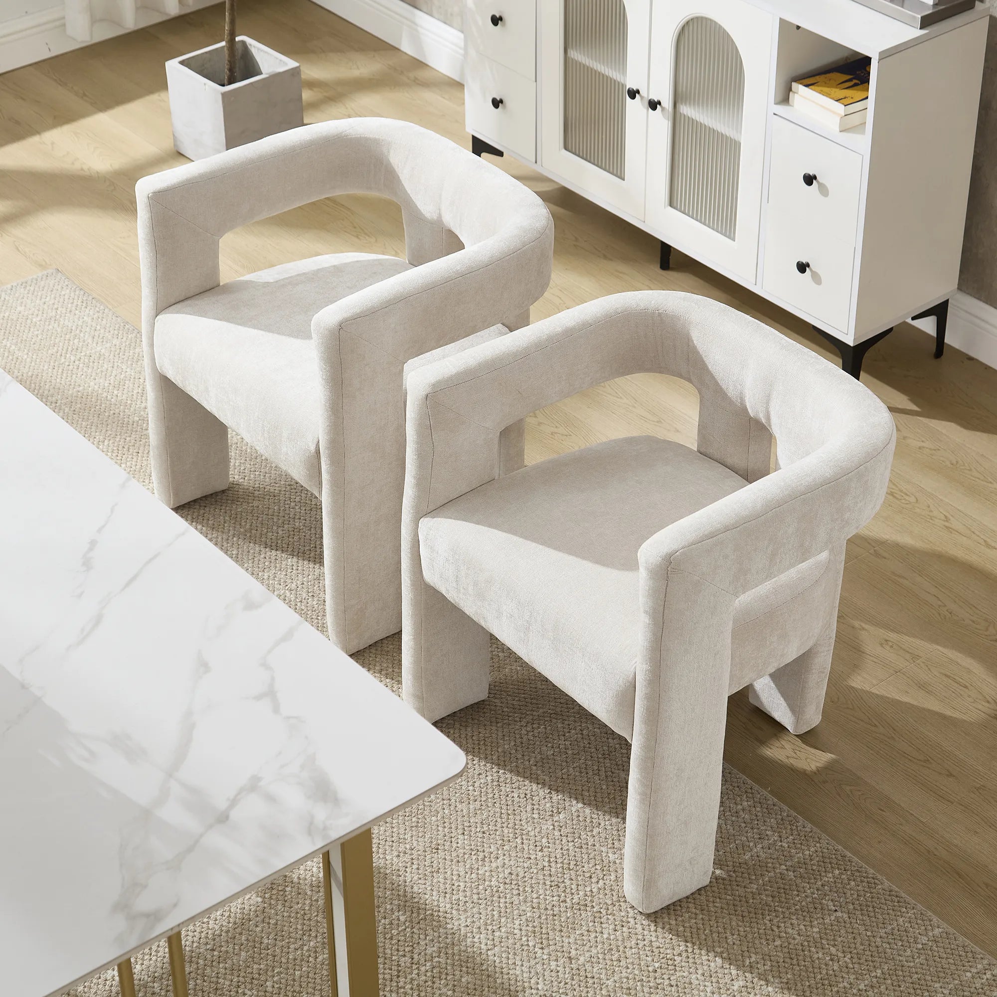 Contemporary Fabric Barrel Accent Chair Set of 2