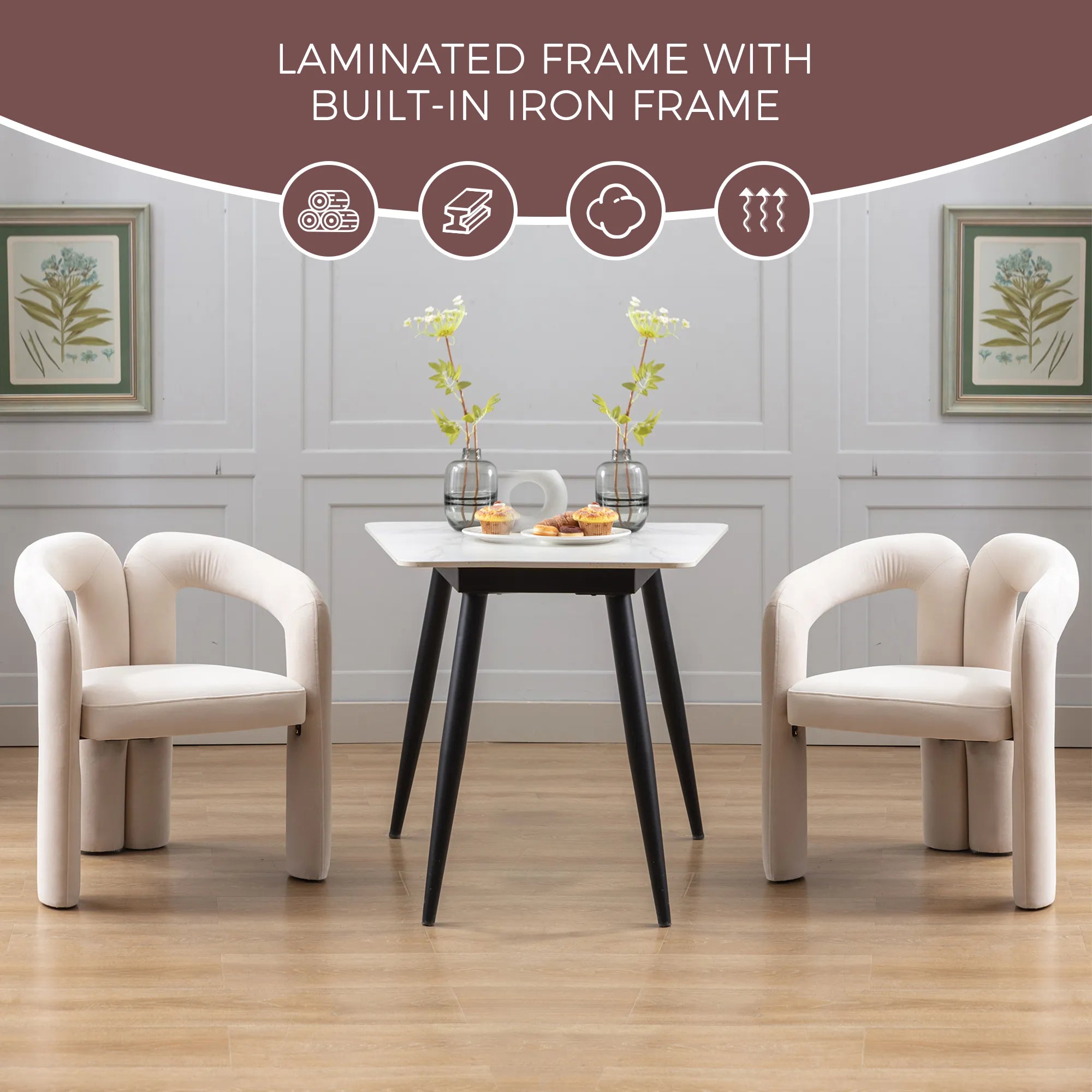 Contemporary Velvet Fabric Accent Chair Set of 2