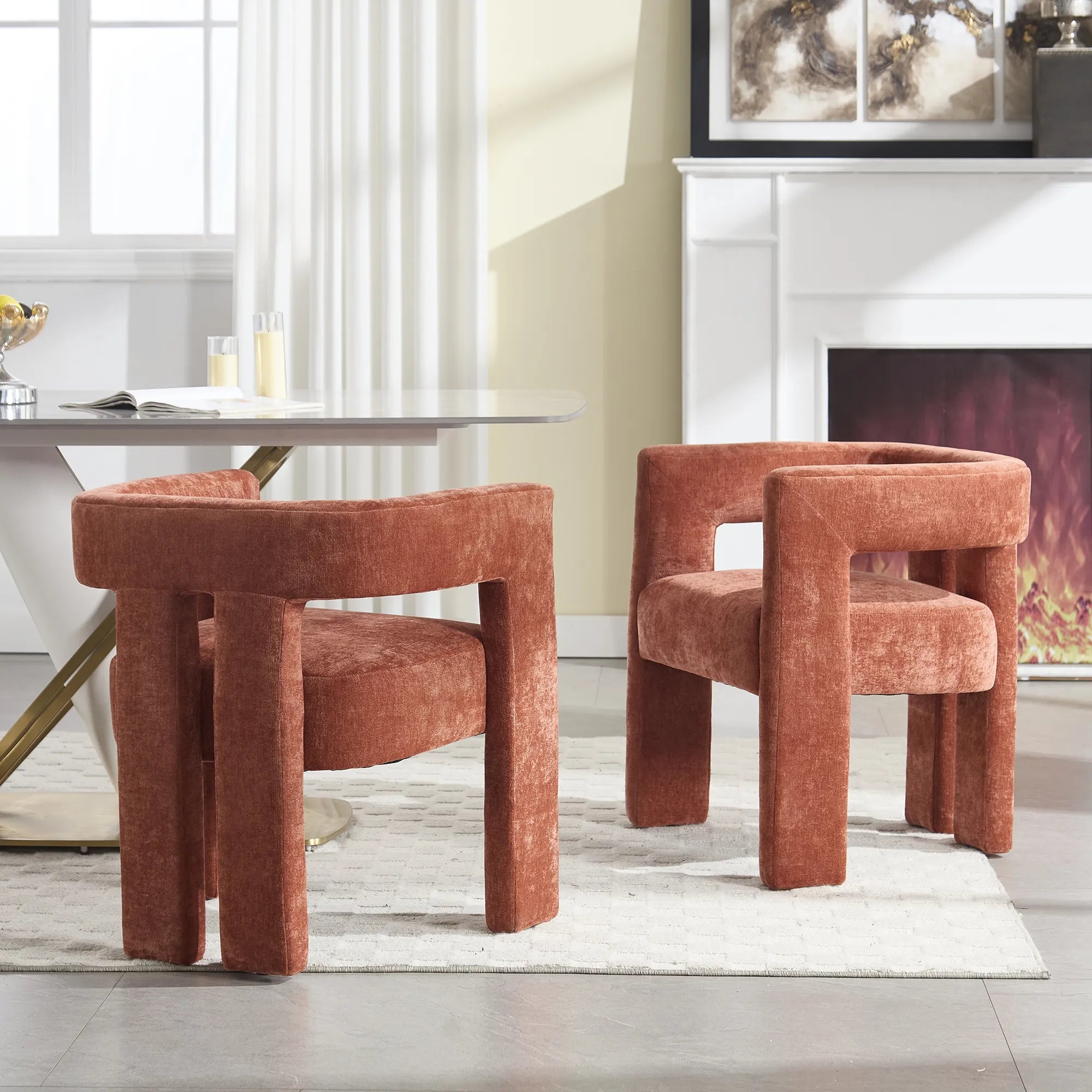 Contemporary Fabric Barrel Accent Chair Set of 2
