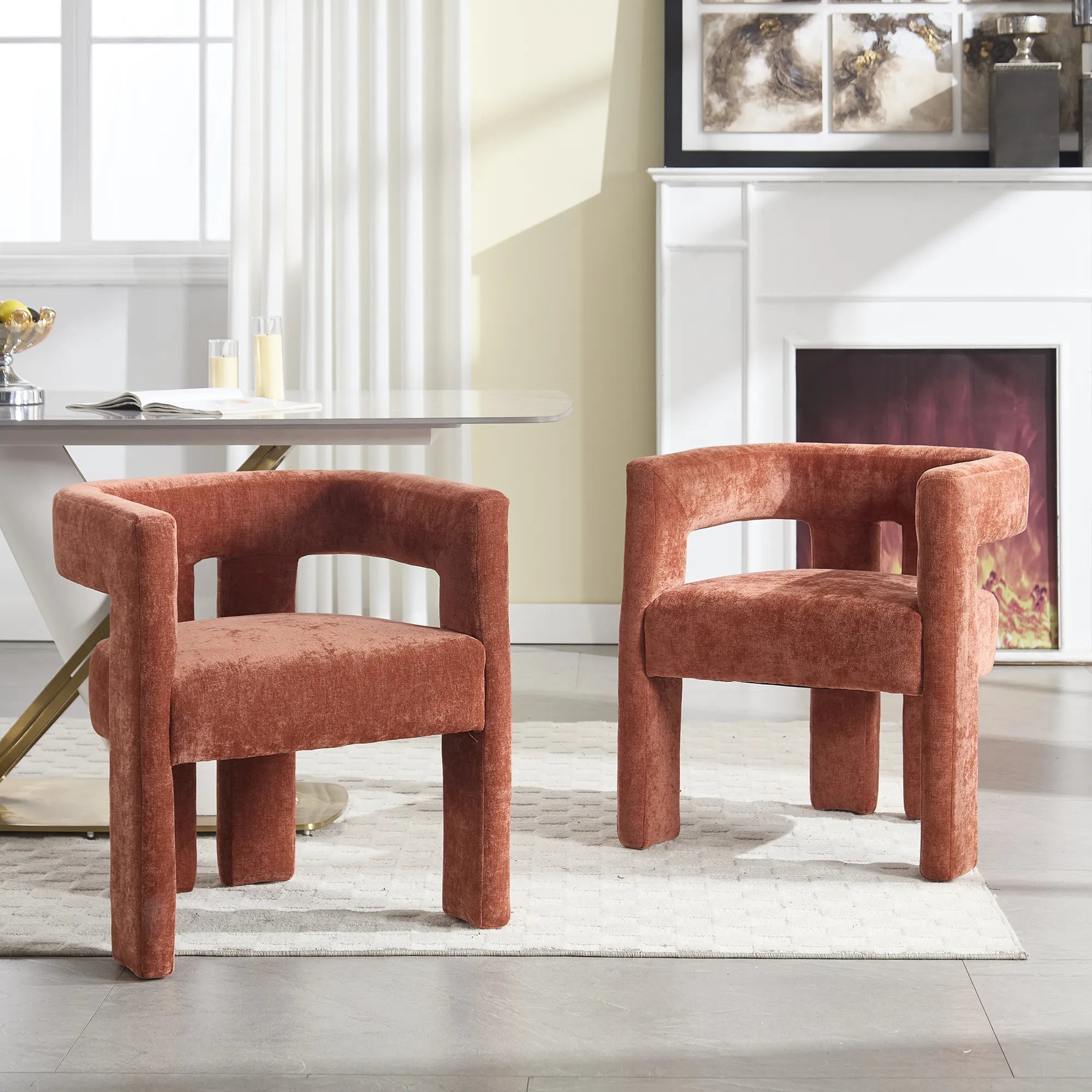 Contemporary Fabric Barrel Accent Chair Set of 2