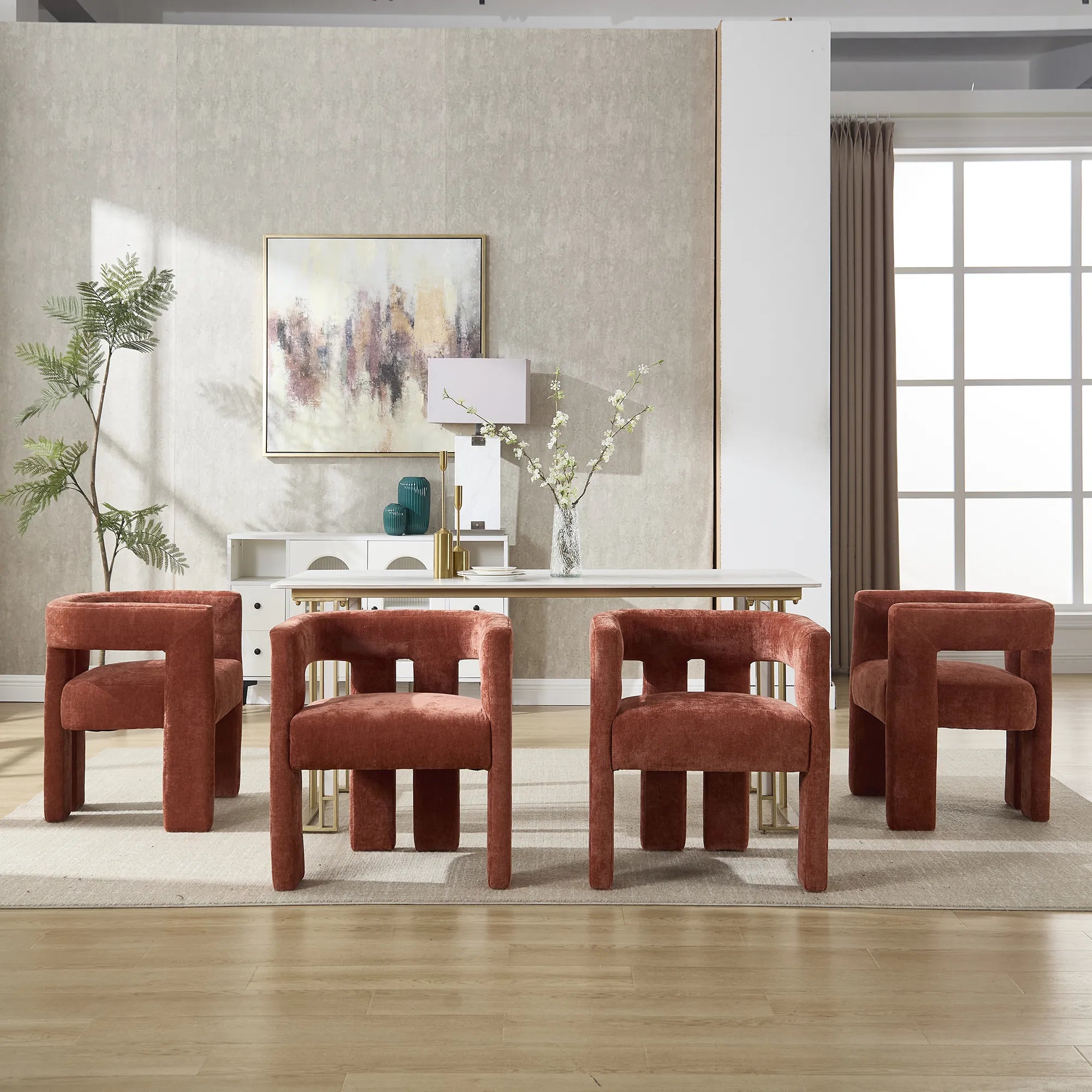Contemporary Fabric Barrel Accent Chair Set of 2