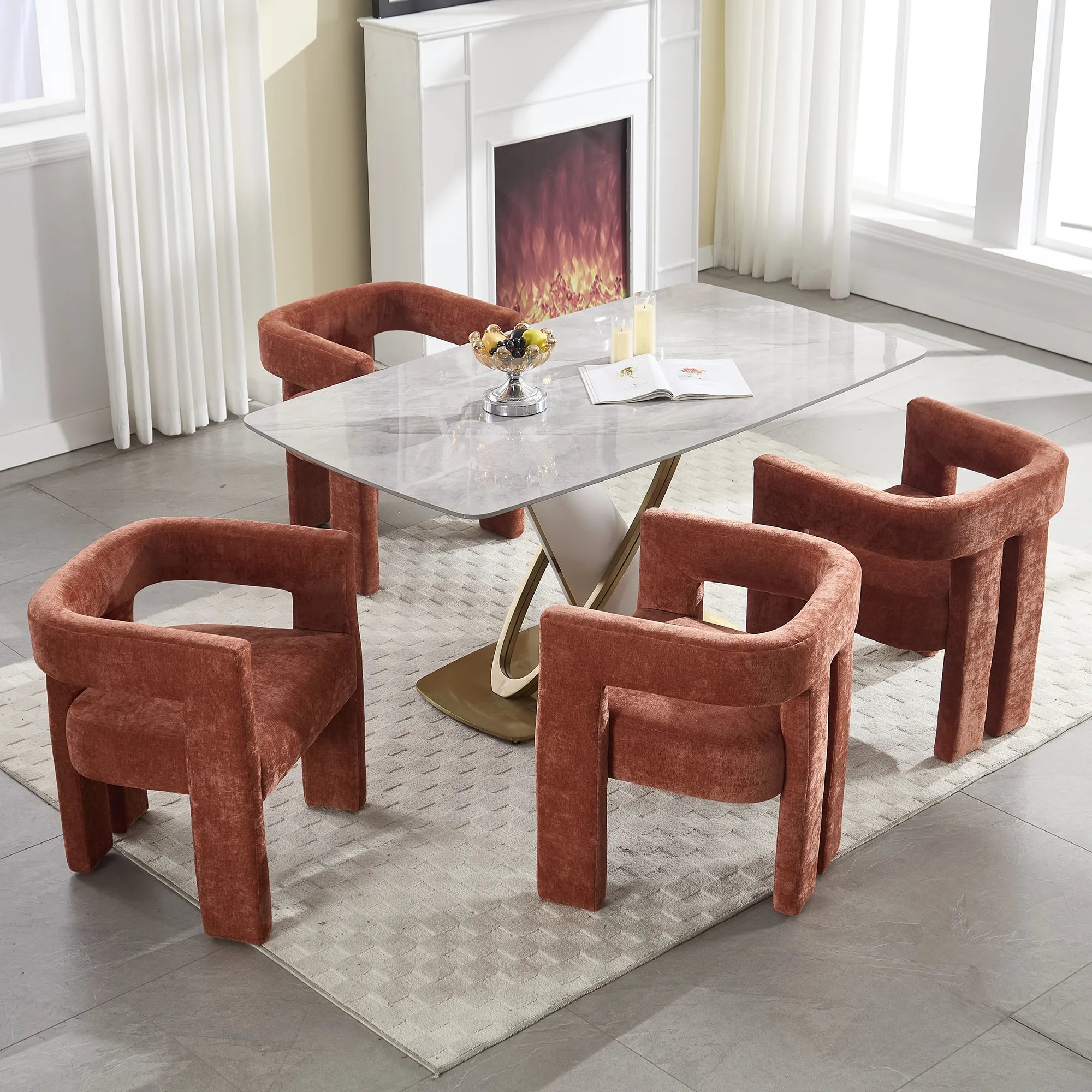 Contemporary Fabric Barrel Accent Chair Set of 2