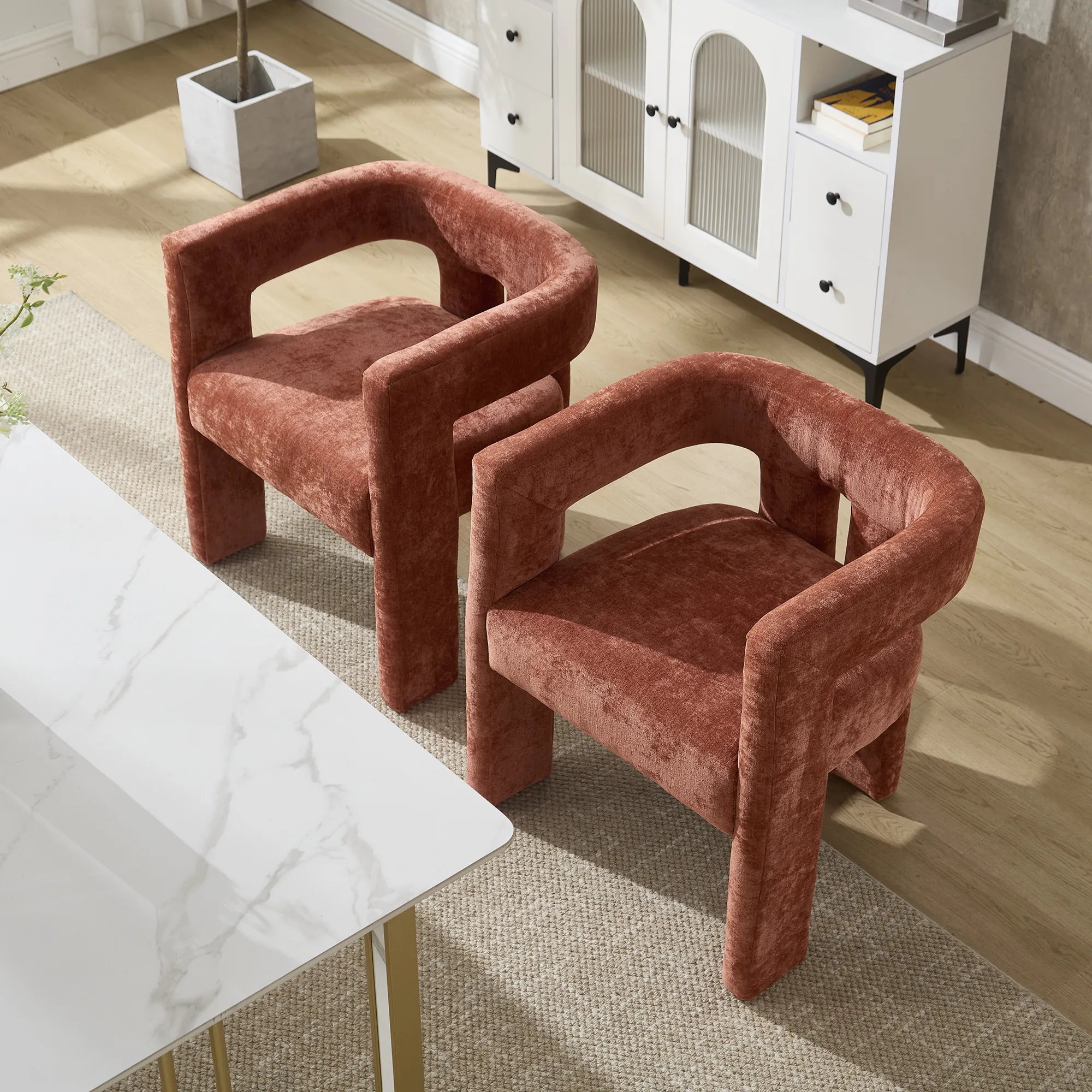 Contemporary Fabric Barrel Accent Chair Set of 2