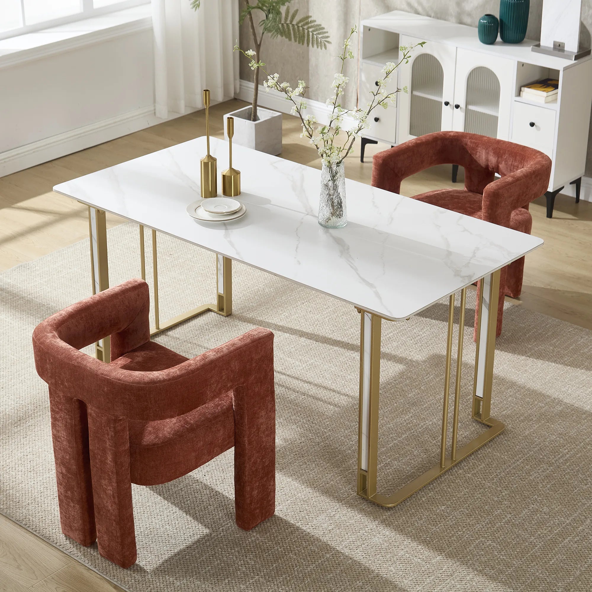 Contemporary Fabric Barrel Accent Chair Set of 2