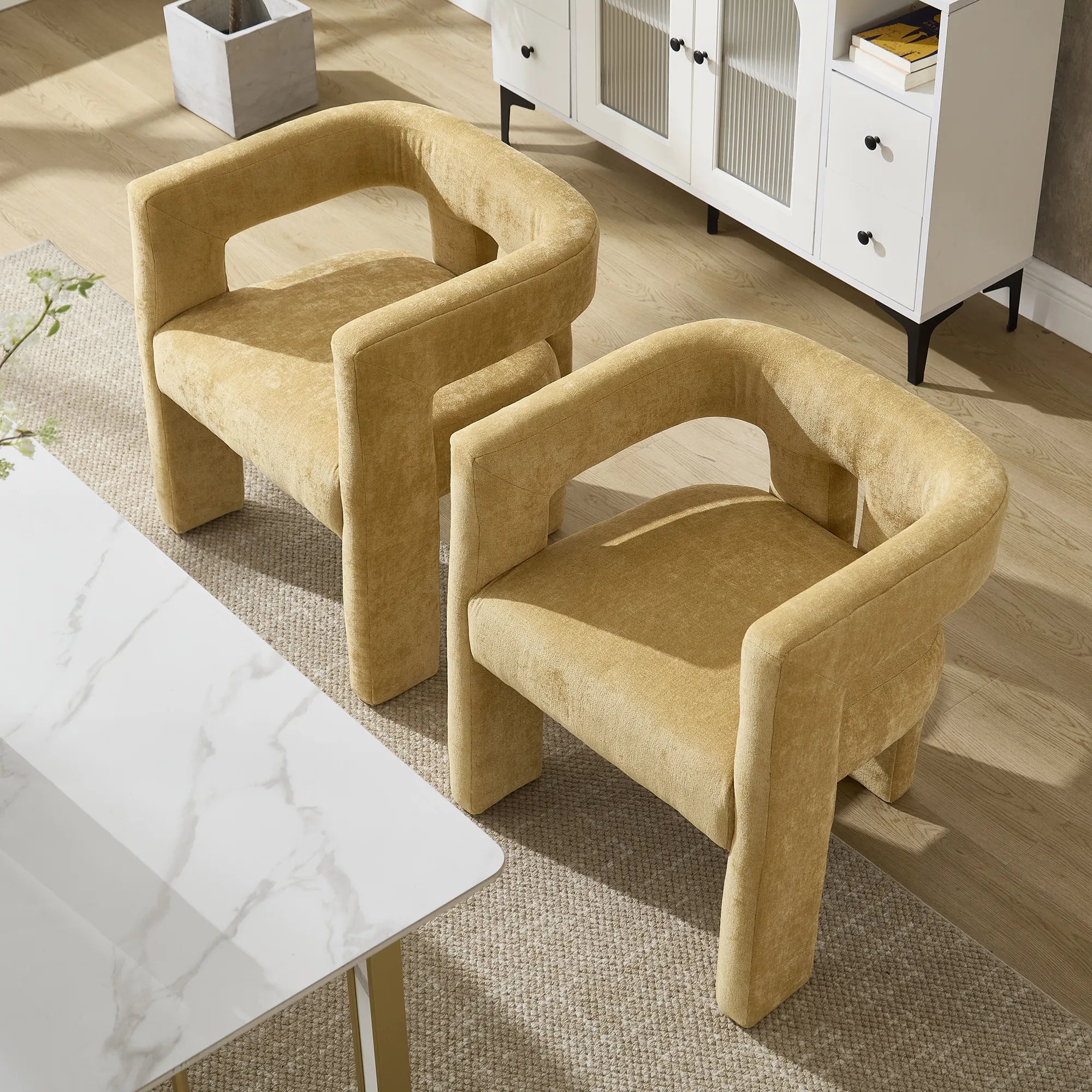 Contemporary Fabric Barrel Accent Chair Set of 2