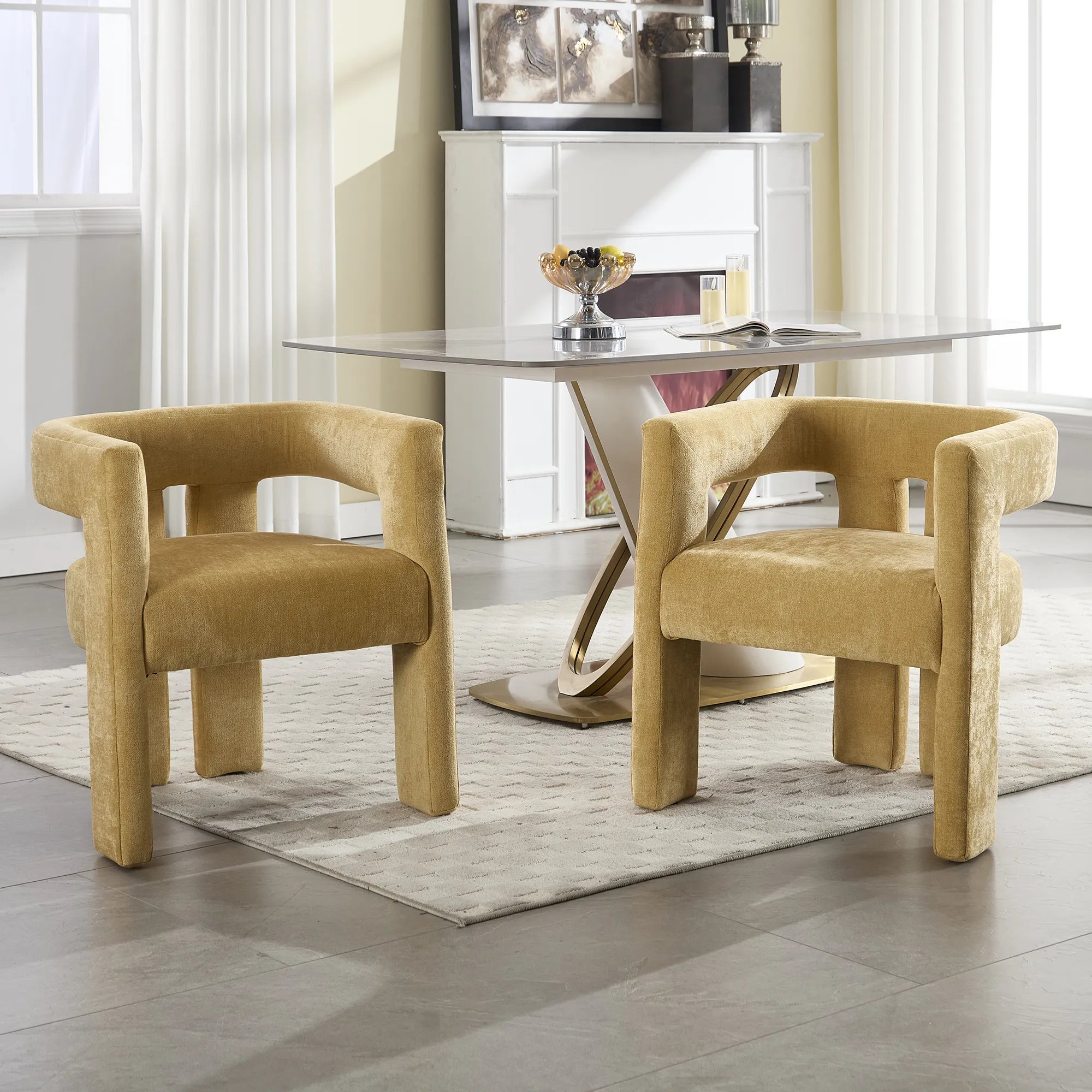 Contemporary Fabric Barrel Accent Chair Set of 2