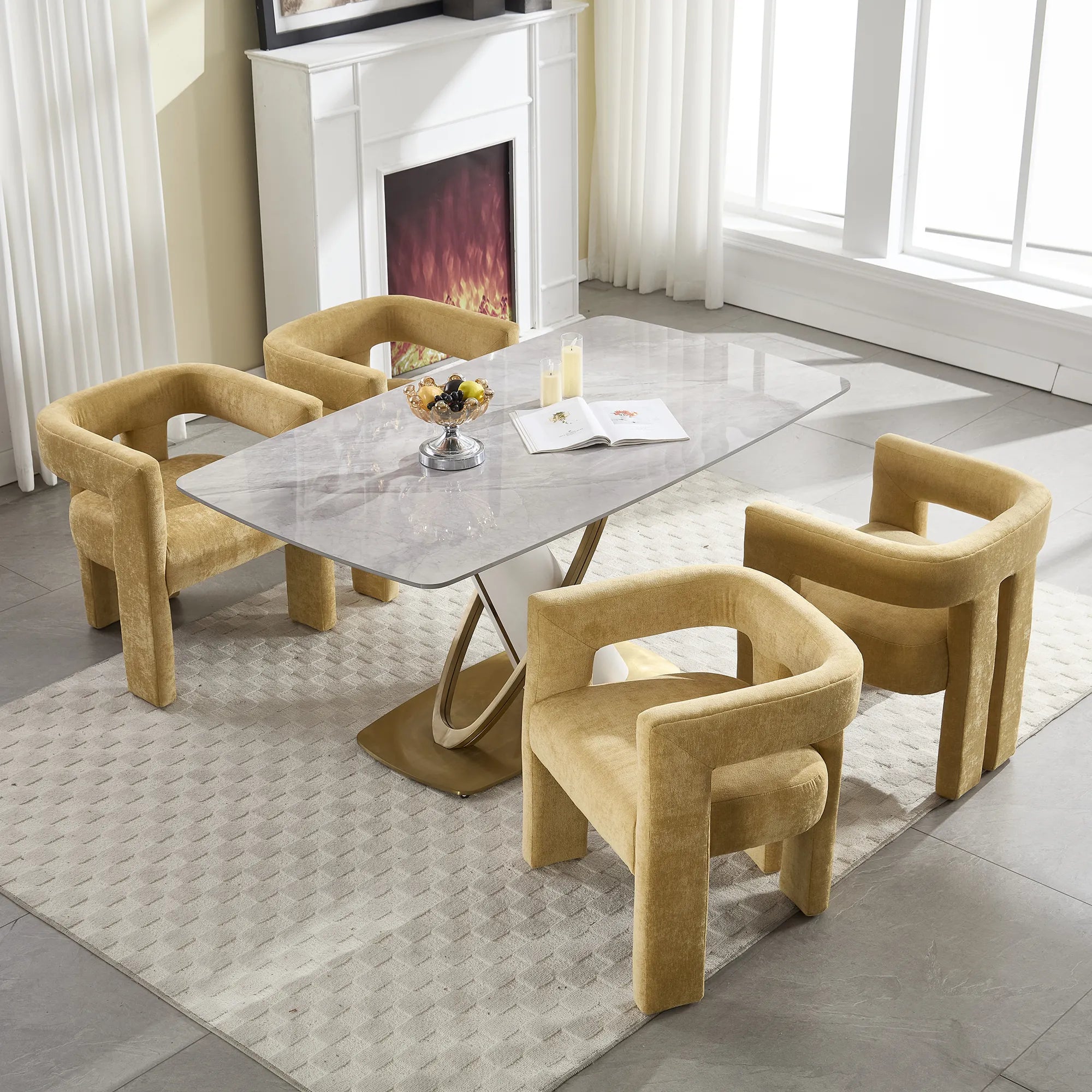 Contemporary Fabric Barrel Accent Chair Set of 2