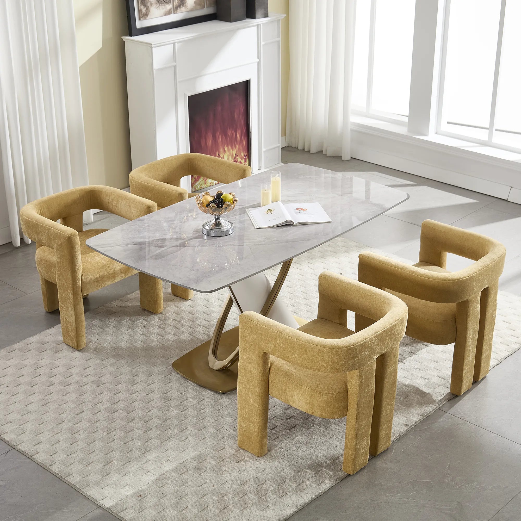 Contemporary Fabric Barrel Accent Chair Set of 2