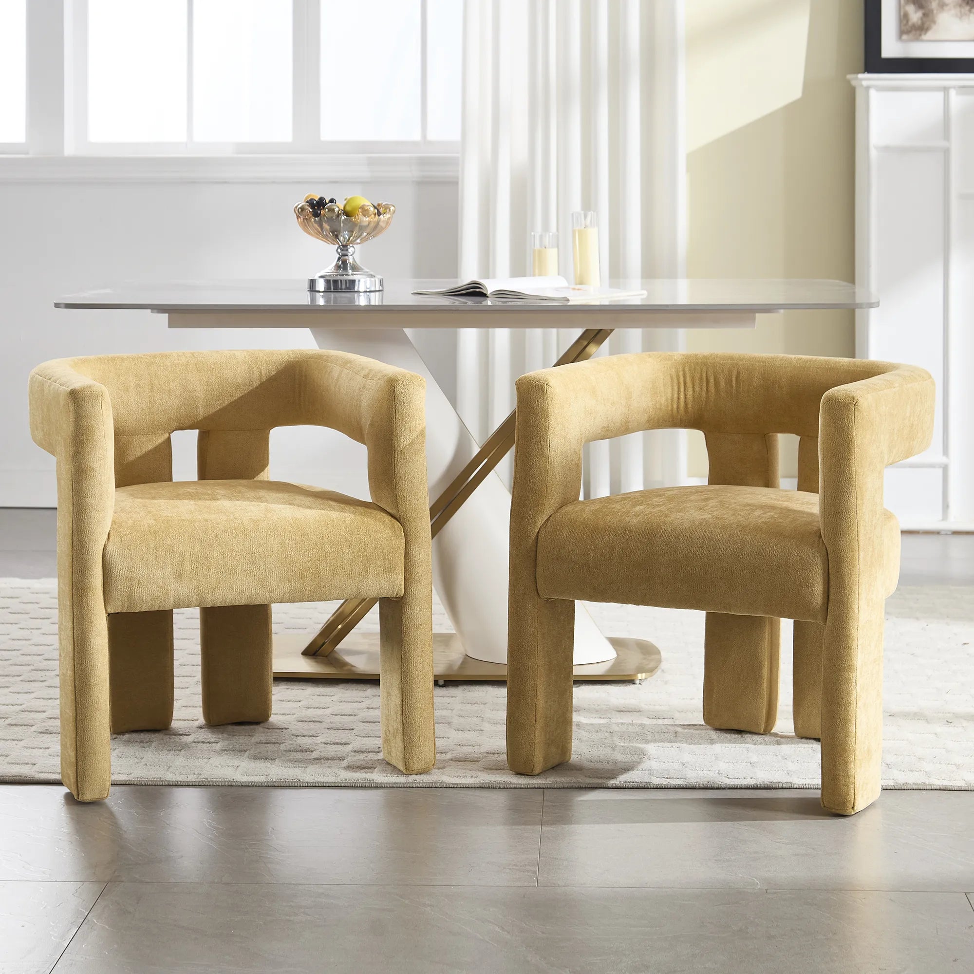 Contemporary Fabric Barrel Accent Chair Set of 2