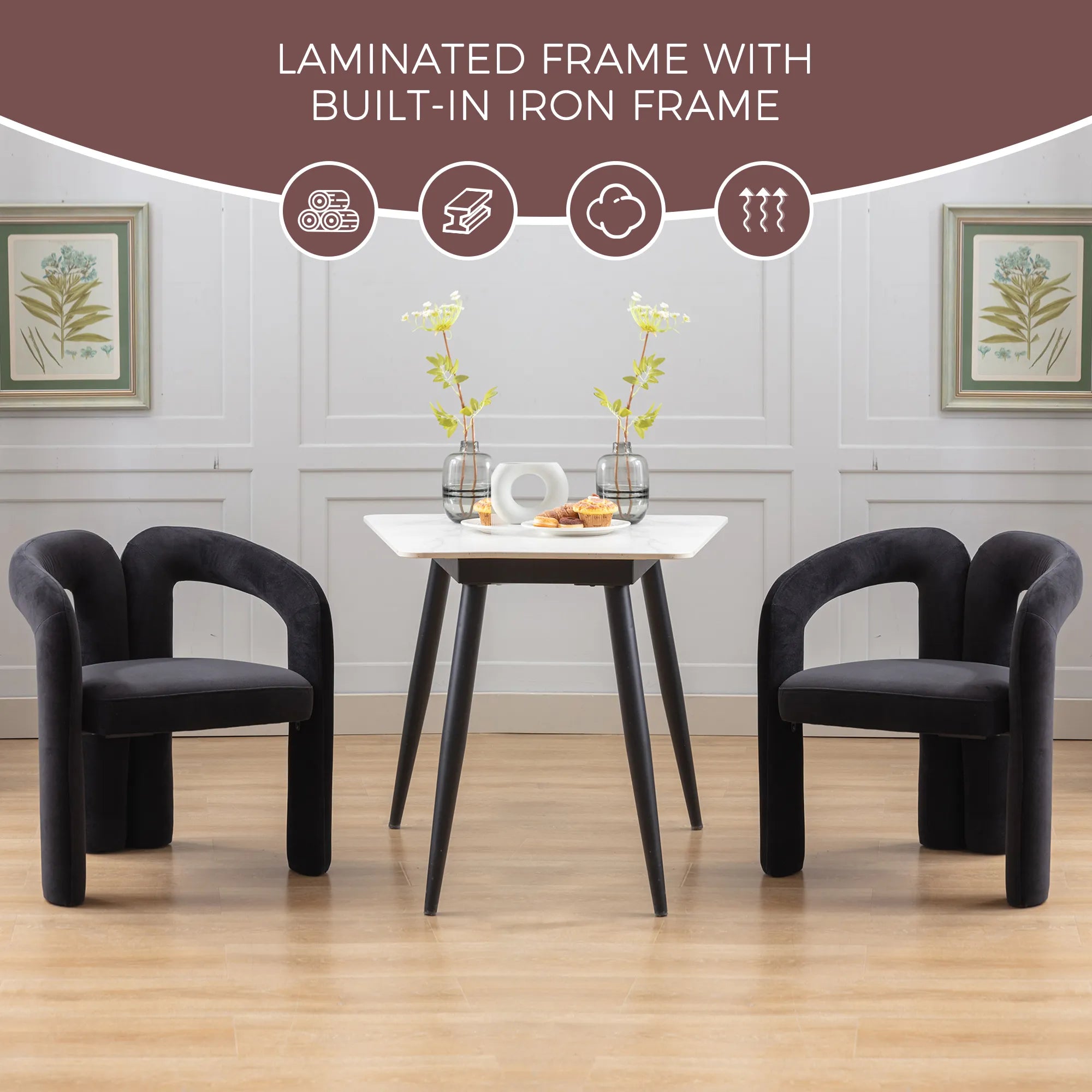 Contemporary Velvet Fabric Accent Chair Set of 2