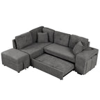 Convertible Sleeper Sofa Bed with Storage Ottoman, Stools, and Wireless Charger