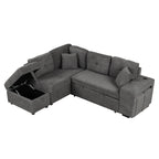 Convertible Sleeper Sofa Bed with Storage Ottoman, Stools, and Wireless Charger