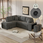 Convertible Sleeper Sofa Bed with Storage Ottoman, Stools, and Wireless Charger