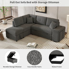 Convertible Sleeper Sofa Bed with Storage Ottoman, Stools, and Wireless Charger