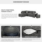 Convertible Sleeper Sofa Bed with Storage Ottoman, Stools, and Wireless Charger