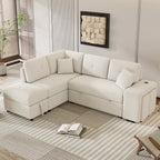 Convertible Sleeper Sofa Bed with Storage Ottoman, Stools, and Wireless Charger