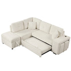 Convertible Sleeper Sofa Bed with Storage Ottoman, Stools, and Wireless Charger