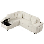Convertible Sleeper Sofa Bed with Storage Ottoman, Stools, and Wireless Charger