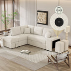 Convertible Sleeper Sofa Bed with Storage Ottoman, Stools, and Wireless Charger