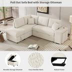 Convertible Sleeper Sofa Bed with Storage Ottoman, Stools, and Wireless Charger