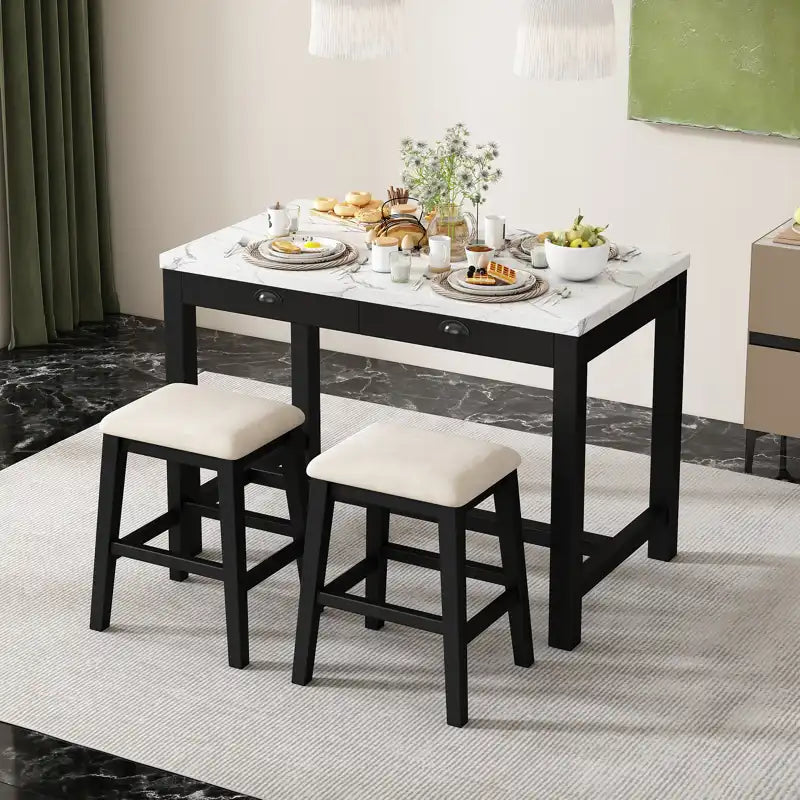 Counter Height Modern Dining Table Bar Table Set With Storage Drawers