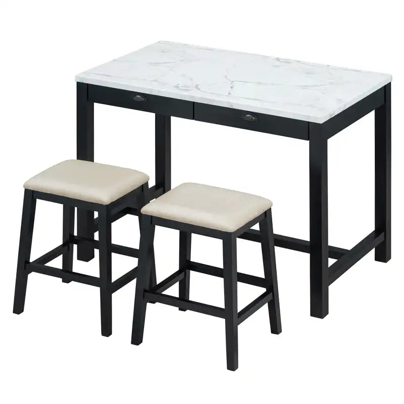 Counter Height Modern Dining Table Bar Table Set With Storage Drawers