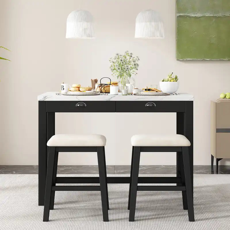Counter Height Modern Dining Table Bar Table Set With Storage Drawers