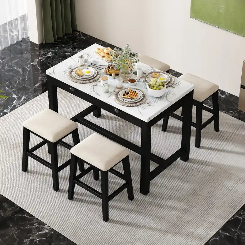 Counter Height Modern Dining Table Bar Table Set With Storage Drawers