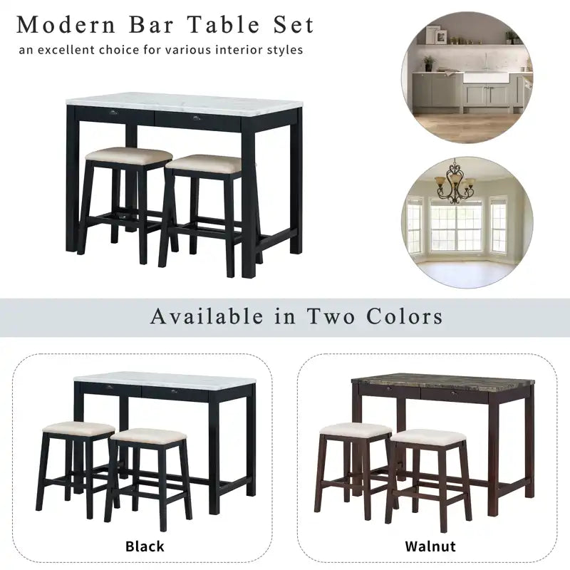 Counter Height Modern Dining Table Bar Table Set With Storage Drawers