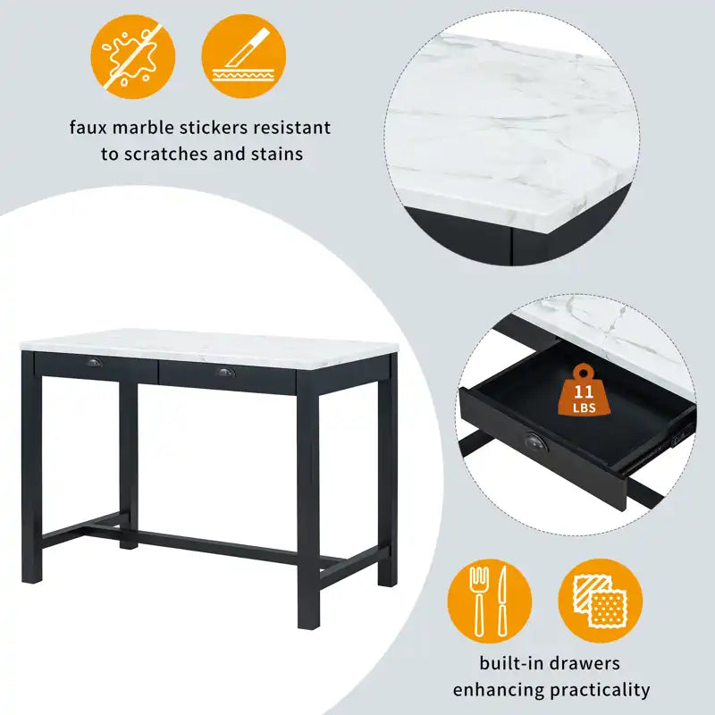 Counter Height Modern Dining Table Bar Table Set With Storage Drawers