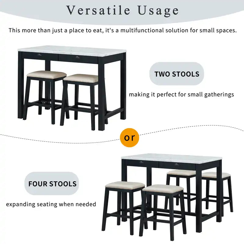 Counter Height Modern Dining Table Bar Table Set With Storage Drawers