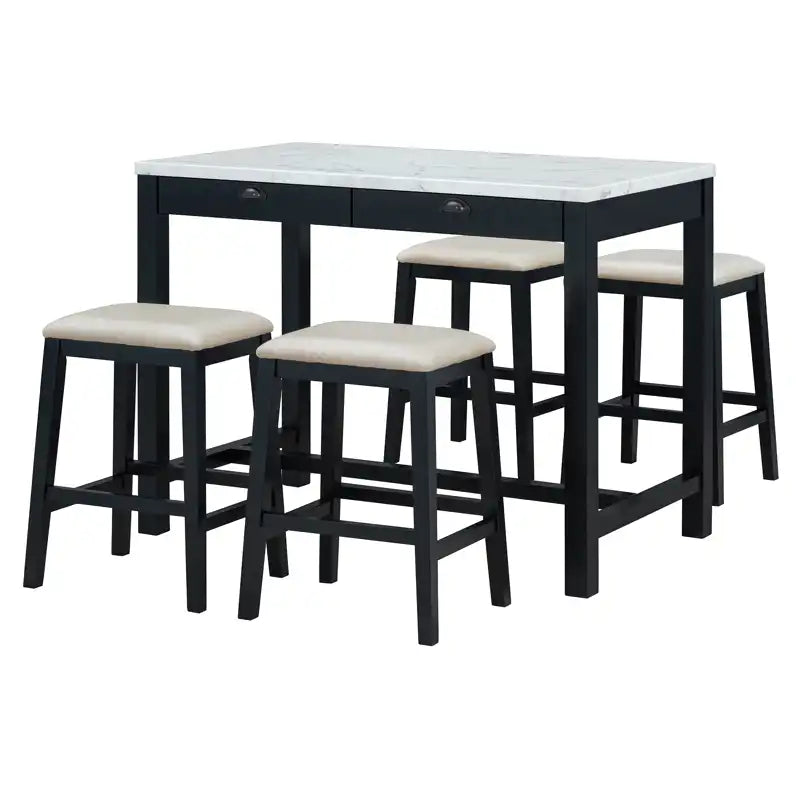 Counter Height Modern Dining Table Bar Table Set With Storage Drawers