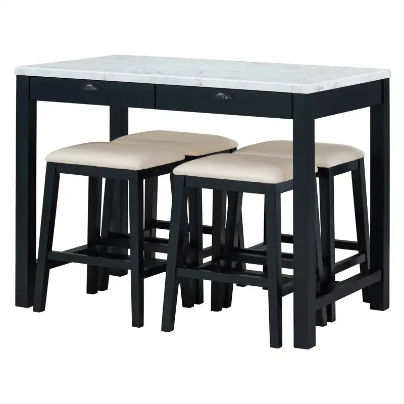 Counter Height Modern Dining Table Bar Table Set With Storage Drawers