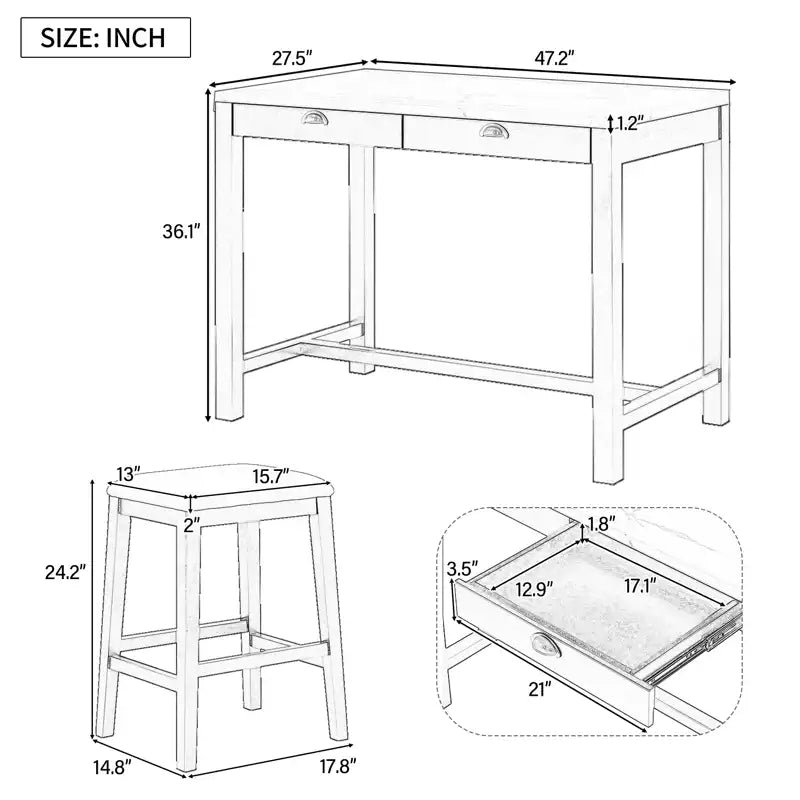Counter Height Modern Dining Table Bar Table Set With Storage Drawers
