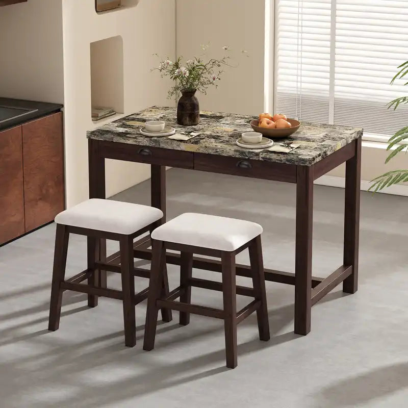 Counter Height Modern Dining Table Bar Table Set With Storage Drawers