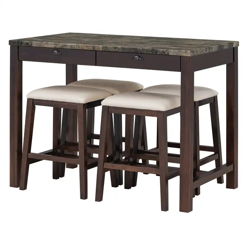 Counter Height Modern Dining Table Bar Table Set With Storage Drawers
