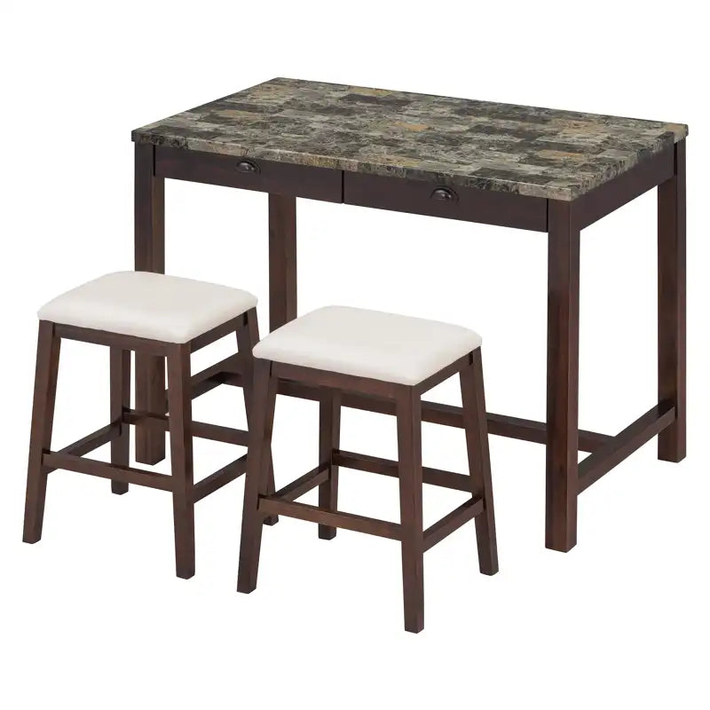 Counter Height Modern Dining Table Bar Table Set With Storage Drawers