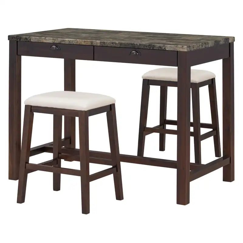 Counter Height Modern Dining Table Bar Table Set With Storage Drawers