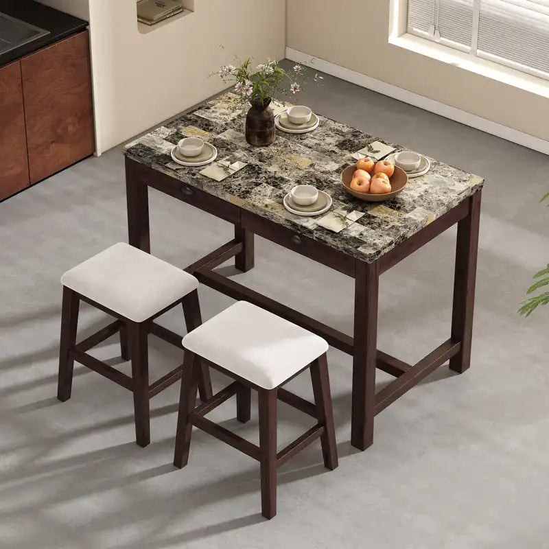 Counter Height Modern Dining Table Bar Table Set With Storage Drawers